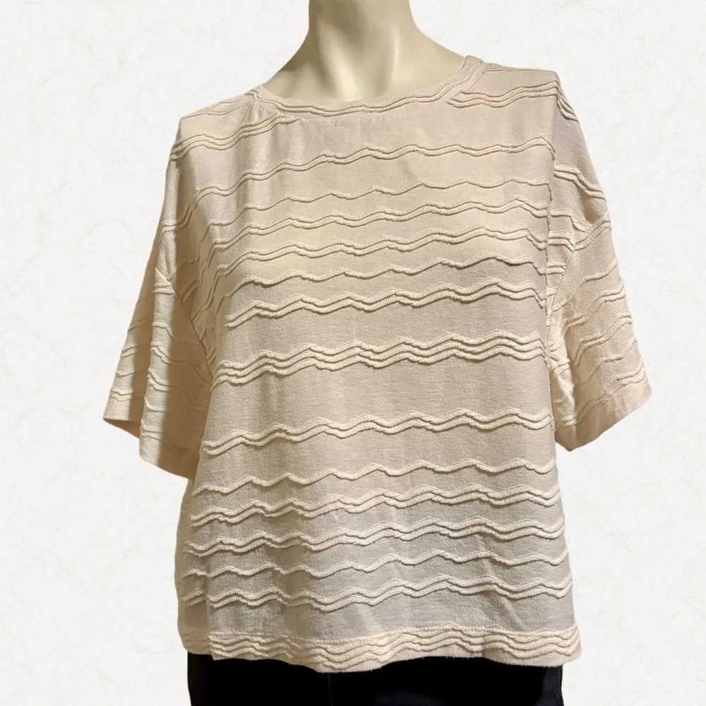 Madewell Texture & Thread Scallop-Stripe Top, Size Medium - Picture 2 of 5